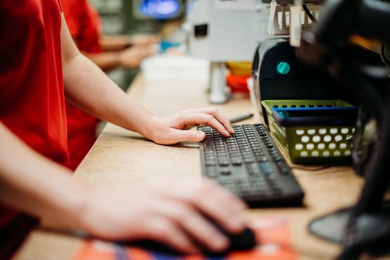 pharmacist and computer keyboard